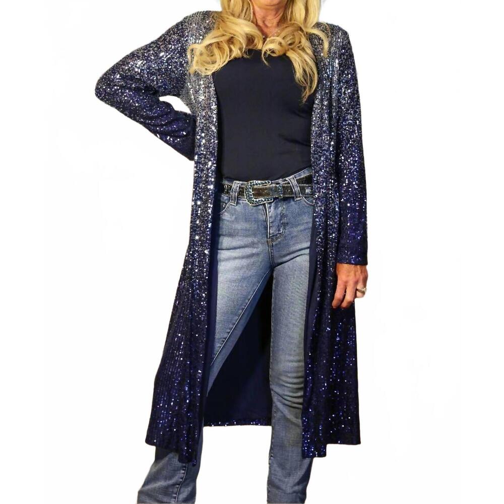 NEW WAY sequin ombre duster - plus in navy and silver